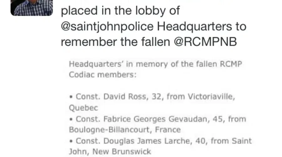 Condolence Books Set Up in SJ, Fredericton and Moncton