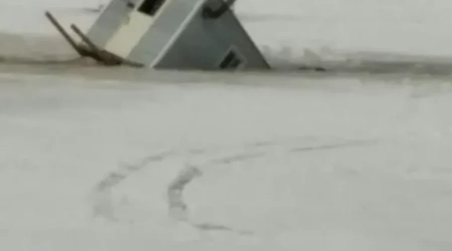 Fishing Shack Off The Renforth Wharf Goes Through The Ice
