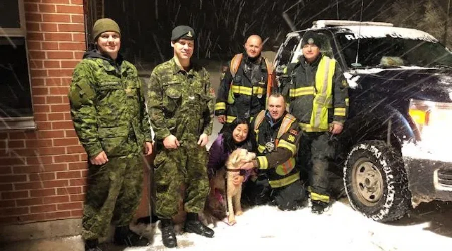Firefighters, Soldiers Rescue Lost Dog During Blizzard