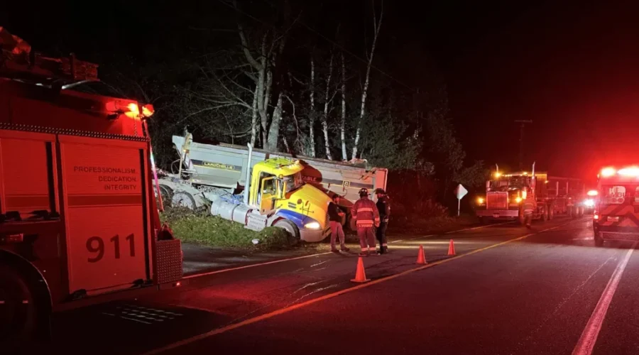Transport Truck Leaves The Road In Welsford