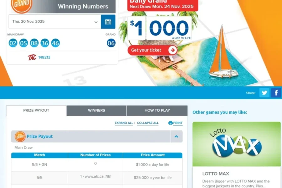 Winning Daily Grand lottery ticket in N.B.