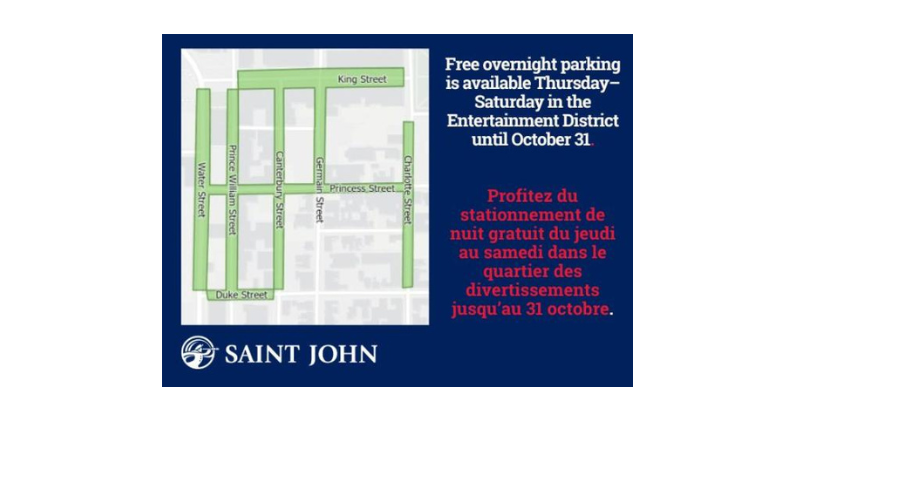 Free Overnight Parking Thursday–Saturday in the Designated Entertainment District Until October 31, 2026